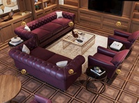 Design d'intérieur de salon de luxe, mobilier de salon de cigares fantaisie, canapé et fauteuil en cuir vintage moderne, ensemble de table