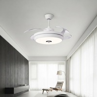 Ventilateur de plafond LED intelligent moderne avec caméra cachée, pales rétractables, contrôle à distance par application WIFI, ventilateur de plafond LED invisible avec lumière