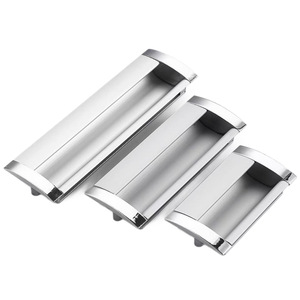And So Aluminum Handle 64mm 96mm 128mm Modern Minimalist Wardrobe <b>Drawer</b> Recessed Pulls <b>Silver</b> Polished Finish - Product Image 5
