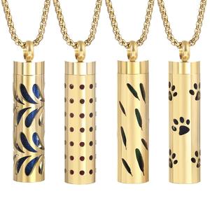 Collier diffuseur d'huiles essentielles en acier inoxydable or 18 carats Collier à pendentif creux médaillon d'aromathérapie pour hommes et femmes - Product Image 1