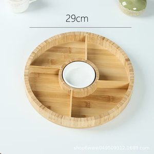 Wooden Round <b>Tray</b> Multi Compartment <b>Snack</b> Dish Solid Wood Fruit Platter Residential Use - Product Image 5