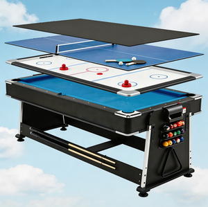 Table de billard multifonction 4-en-1 en MDF de 7 pieds avec rails en cuir, plateau de salle à manger, <span class=keywords><strong>jeu</strong></span> de <span class=keywords><strong>ping</strong></span>-<span class=keywords><strong>pong</strong></span> et de hockey sur air – Prix fabricant - Product Image 6