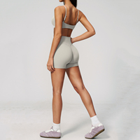 Ensemble de shorts de yoga neufs pour femmes, soutien-gorge dos nu à col en V, pantalon de survêtement taille haute, ensemble deux pièces pour l'entraînement de Pilates et le fitness