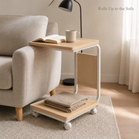 Table de Chevet Mobile sur Roulettes en Noyer Naturel Noir et Blanc pour Chambre et Balcon – Idéale pour le Dropshipping