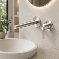 Robinet de lavabo mural en acier inoxydable SUS316 de qualité supérieure, 100% sans plomb, mitigeur d'eau chaude et froide encastré pour hôtel de luxe