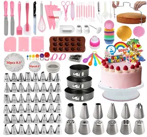 Cake Decorating Supplies Kit 464 Pcs with Non-Slip Cake Turntable and Springform Cake Pans Icing Piping Tips Muffin pans Set