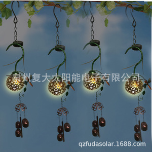 Solar Flower Wind Chime Led Outdoor Garden Hanging <b>Light</b> With Solar <b>Panel</b> And Motion Sensor For Patio Decor - Product Image 2