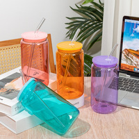 Nouvelles Tendances 2026 : Tasses en Verre Écologiques de 500 ml avec Couvercle en Plastique Coloré et Paille en Verre – Bocaux Transparents Colorés Effet Gelée pour la Vente en Gros