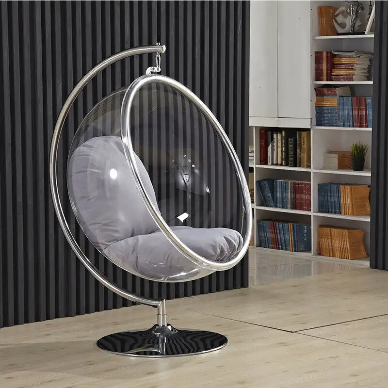 Chaise bulle dorée de loisirs moderne avec support pour mur de maison suspendu en acrylique transparent boule ronde avec support pour les ventes