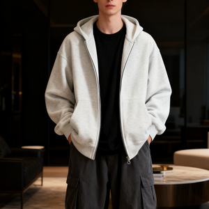Hoodie Unisexe Streetwear Personnalisé à Bas Prix, Coupe Boxy Oversize, en Coton 400 g/m², avec Fermeture Éclair, Impression de Logo, Référence 6695, Vente en Gros - Product Image 2