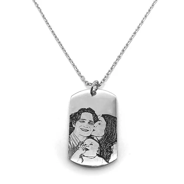 2023 Hot Sale Engraved Portrait Logo Name Stainless Steel Dog Tag Necklace For Family