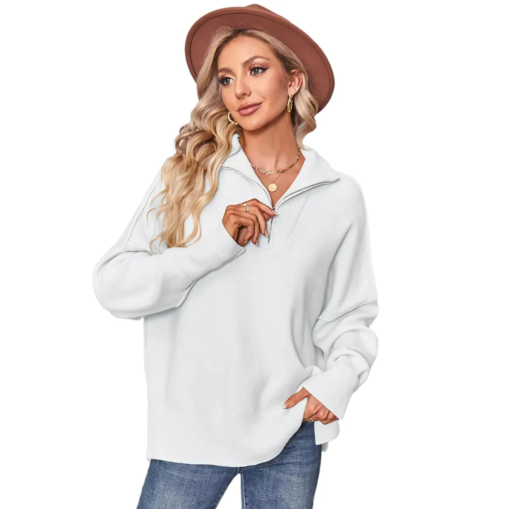 Hot Sale Slouchy Oversized Ladies Women Turtleneck Sweater with Zipper for Winter