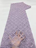 Tissu en dentelle brodée 100% polyester violet sans élastique, luxueux et élégant pour robes de mariée