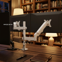 Support de bureau AUKI blanc à double bras pour moniteur avec vérin à gaz, réglable en hauteur et entièrement articulé