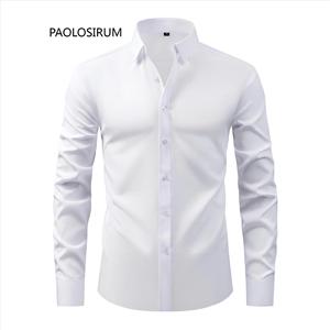 Camisa de Manga Larga para Hombre, Color Sólido, Elástica, Resistente a las Arrugas, Sin Plancha, Tallas Grandes XS S M L XL XXL XXXL, Corte Juvenil - Product Image 5
