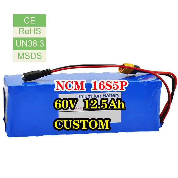 NCM pin 36V 48V 52V 60V 72V Xe đạp điện CE 60V Xe đạp điện pin 12.5ah gói