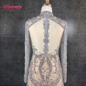 2020 nuovo Stile di Lusso Collo Alto A Maniche Lunghe Che Borda Piuma Elegante Mermaid <span class=keywords><strong>Abito</strong></span> Da Sera - Product Image 5