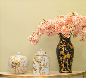 Pot à gingembre en céramique blanche traditionnelle avec motif floral doré, pot en porcelaine moderne pour la décoration de la maison, vente en gros - Product Image 6
