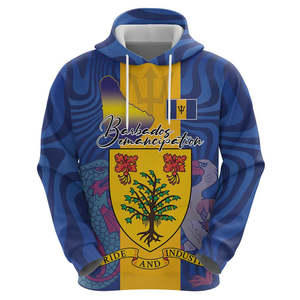 Sweat à capuche personnalisé Jour de l'Emancipation des Barbados, style drapeau national avec armoiries et carte, vente en gros, design Barbados - Product Image 5