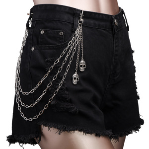 Chaîne de taille avec pendentif crâne géométrique en alliage de zinc, chaîne de corps décontractée et tendance, design à plusieurs couches et pompons - Product Image 1