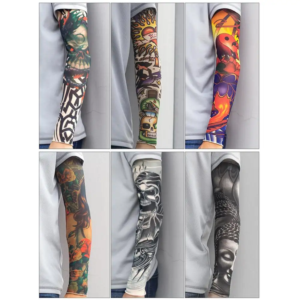 Wholesale Design Outdoor Sports Cover Sunscreen Ice Silk Seamless Arm Flower Tattoo Sleeve for Men