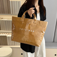 Tas Tote Kasual Wanita dari Kertas DuPont Berkualitas Tinggi, Kapasitas Besar, Trendi, Serbaguna, Lapisan Poliester, Tahan Air, Tas Pantai