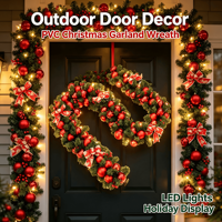 Guirlande de Noël moderne en PVC avec fleurs préservées et lumières LED pour la décoration extérieure des fêtes