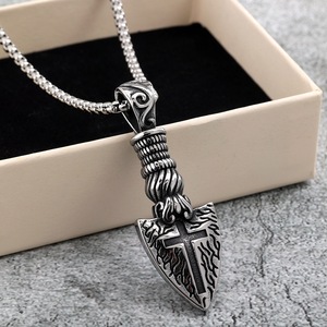 European American Retro Stainless Steel Pendant Unisex Punk <b>Cross</b> Sun Necklace Geometric Asymmetry Gift Jewelry - Product Image 3