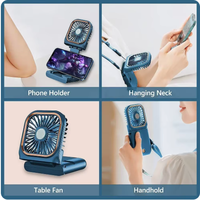 Mini-ventilateur de cou portable rechargeable par USB 4 vitesses, dissipation rapide de la chaleur, refroidisseur d'air silencieux et de longue durée, hôtel domestique