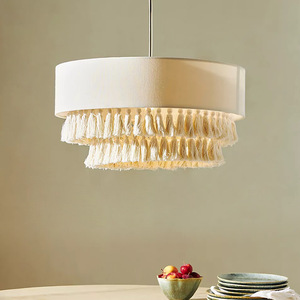 Bohemian Style Hemp Rope Tassel Chandelier Round White E27 Ceiling <b>Light</b> For Bedroom <b>Dining</b> Room - Product Image 1