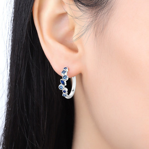 Boucles d'oreilles créoles en strass bleues de forme unique, boucles d'oreilles originales de luxe pour femmes, style niche - Product Image 5
