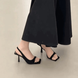 Sandales d'été ouvertes à <span class=keywords><strong>talon</strong></span> aiguille noir pour femme, élégantes et confortables, idéales pour le travail, les mariages et les soirées, avec tige en microfibre. - Product Image 3