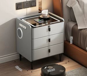 Avrupa tarzı şarj edilebilir akıllı gri akıllı cam 2 mobilya uzun komodin kablosuz şarj ile - Product Image 4