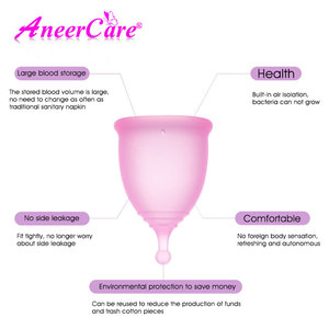 Stérilisateur de coupe menstruelle pliable en <span class=keywords><strong>silicone</strong></span> réutilisable pour femmes - Conception anti-fuite - Ensemble de 2 pièces comprenant une brosse de nettoyage et un sac en tissu - Product Image 3