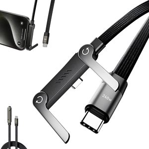Cavo di ricarica rapida intrecciato da 240W con supporto per telefono integrato, cavo multi-caricatore con supporto regolabile multi-angolo di tipo C (1,5 m) - Product Image 1