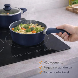 Modern 5-Piece Non-Stick Cookware Set Ceramic Coated Navy Blue Pots <b>Pans</b> Glass <b>Lids</b> Plastic Handles Induction Compatible - Product Image 5
