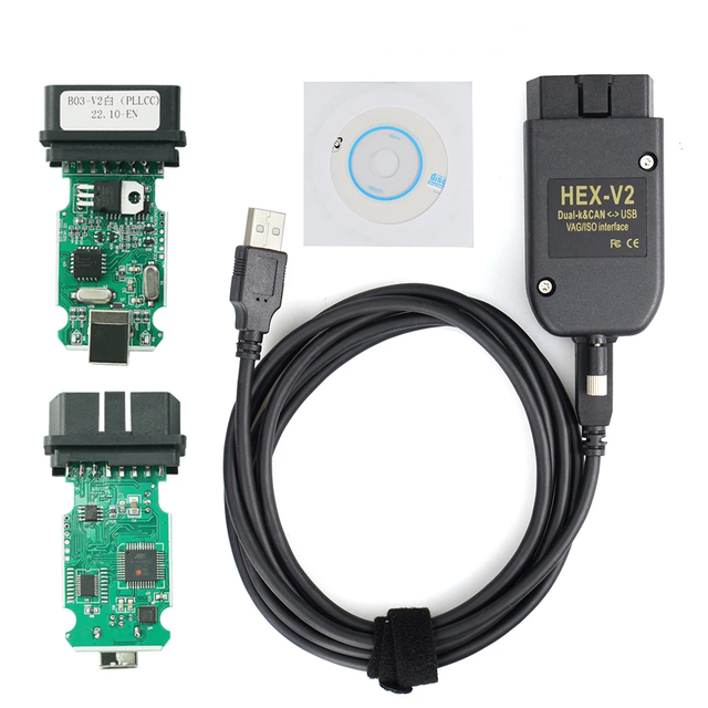 High Quality PLCC HEX V2  EN26 Dual K & Can USB Interface Whiteboard V22.10 V23.3 VCDS 5053 AT162+FT232 Code Reader Cable