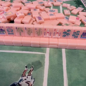 Jeu de mahjong américain de 160 pièces, taille 32 #   Boîtier en aluminium rigide de couleur rose NMJL Racks Dice Coins Wind Indicators Game Night <span class=keywords><strong>Gif</strong></span> - Product Image 4