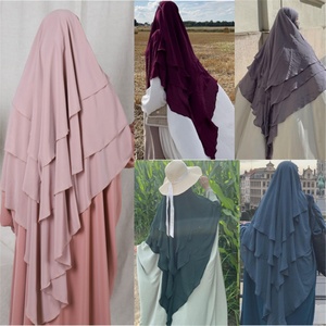 2295 #   Khimar 3 voiles Jilbab pour femmes musulmanes, en mousseline épaisse, long hijab, grand foulard de prière islamique, châles de tête à 3 couches - Product Image 4