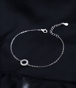 S925 Silver Rhodium Plated Chain <b>Bracelet</b> With Crystal Circle Minimalist Women's Everyday Wear Jewelry - Product Image 5