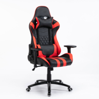 Chaise de bureau de style racing avec accoudoirs 2D, hauteur réglable, chaise de jeu en cuir noir et rouge avec soutien lombaire