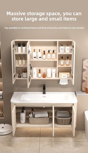 Modern Minimalist <strong>Bathroom</strong> Vanity Set Waterproof <strong>Wooden</strong> <strong>Bathroom</strong> <strong>Cabinet</strong> With Smart Sensor LED Mirror Wholesale - Product Image 2