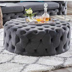 Velvet <strong>Chesterfield</strong> Round Ottoman <strong>Pouf</strong> for Living Room Modern Design Upholstery Furniture Manufacturer - Product Image 4
