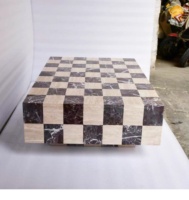 Table basse carrée en travertin de luxe et marbre naturel Rosso Levanto de haute qualité avec design en damier, style moderne