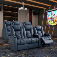 Nouveau canapé de cinéma maison moderne trois places en cuir véritable, inclinable électriquement, avec mousse à mémoire de forme extensible et structure en bois