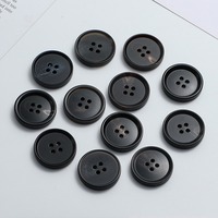 Kancing Resin Bulat Coklat Vintage Kustom 4 Lubang untuk Jas dan Kemeja Pria, Aksesoris Jahit Pakaian Hitam 4 Tanduk