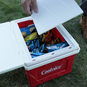 <b>Plastic</b> Pp Stackable Portable Camping Picnic Basket Collapsible Storage <b>Crate</b> With Handle and Lid - Product Image 4