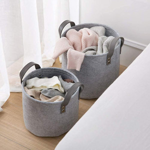 Große runde graue Filz vorrats behälter mit Griffen Umwelt freundlicher stapelbarer Organisation skorb Moderner Stil für schmutzige Kleidung - Product Image 3