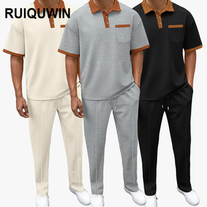 Ensemble Décontracté RUIQUWIN Vente en Gros pour <span class=keywords><strong>Homme</strong></span>, Chemise à Col Boutonné Manches Courtes et Pantalon Ample, <span class=keywords><strong>Tenue</strong></span> Deux Pièces pour Été Affaires Décontracté - Product Image 1