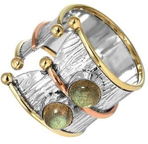 Nuevo diseño sólido 925 plata esterlina eternidad Vermeil anillo dos tonos Spinner raro labradorita piedra preciosa textura martillo anillos fiesta - Product Image 4